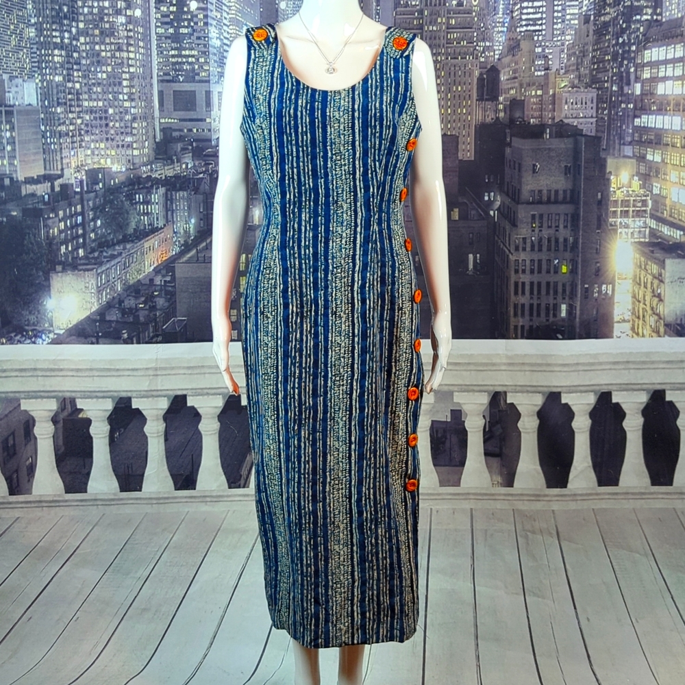 Nancy Crystal sz 6 Rare Vintage Striped Sleeveless 100% Silk Dress
